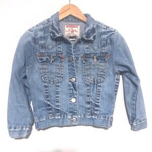 True Religion Denim Jean Jacket Girl's‎ Size XL World Tour Blue Western